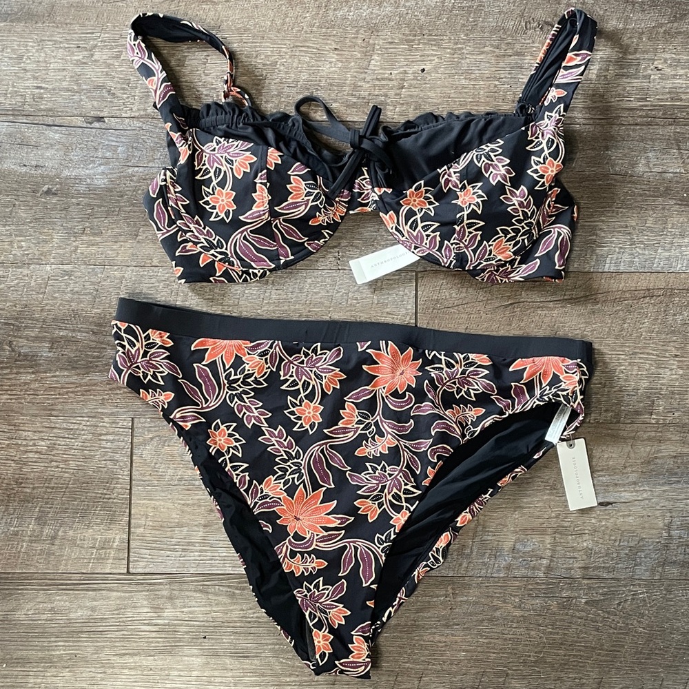 NWT by Anthropologie Floral Bikini Top & Bikini Bottoms Set